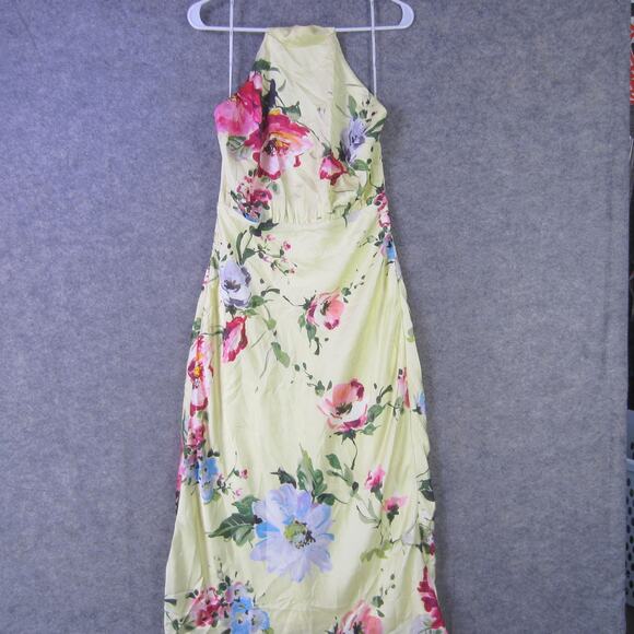 Lulus Dress Womens Large Yellow Floral Halter Maxi Open Back Summer Wedding Prom - Picture 1 of 8